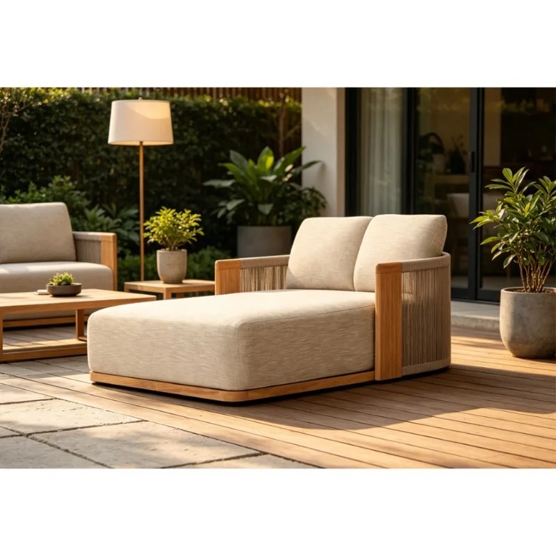 Outdoor Furniture Teak - Espreguiçadeira Dupla de Teca para Pátio,