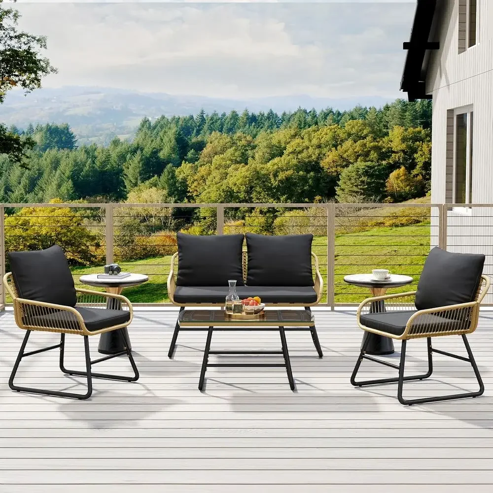 Conjunto de Móveis de Vime par - Outdoor Furniture Loveseat avaliação e preço