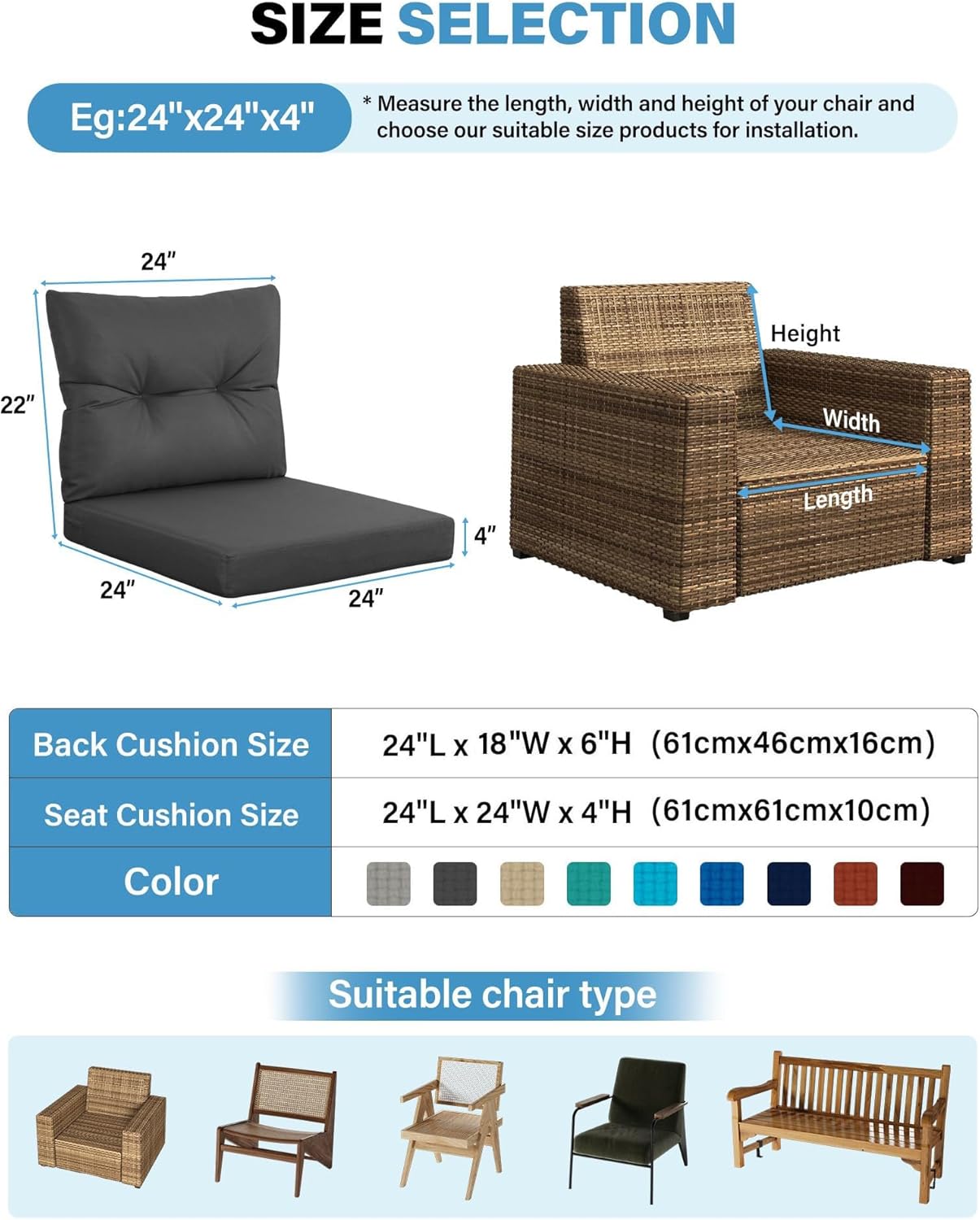 Conjunto de 4 almofadas cinza  - Outdoor Furniture Cushions 24 X 24 avaliação e preço