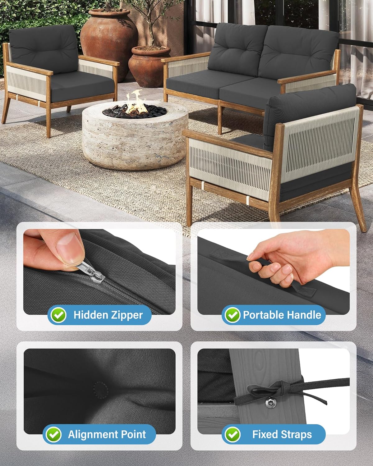 Conjunto de 4 almofadas cinza  - Outdoor Furniture Cushions 24 X 24 avaliação e preço
