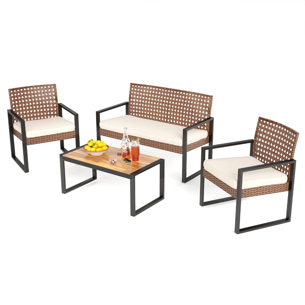 Conjunto de Móveis de Vime par - Outdoor Furniture Loveseat avaliação e preço