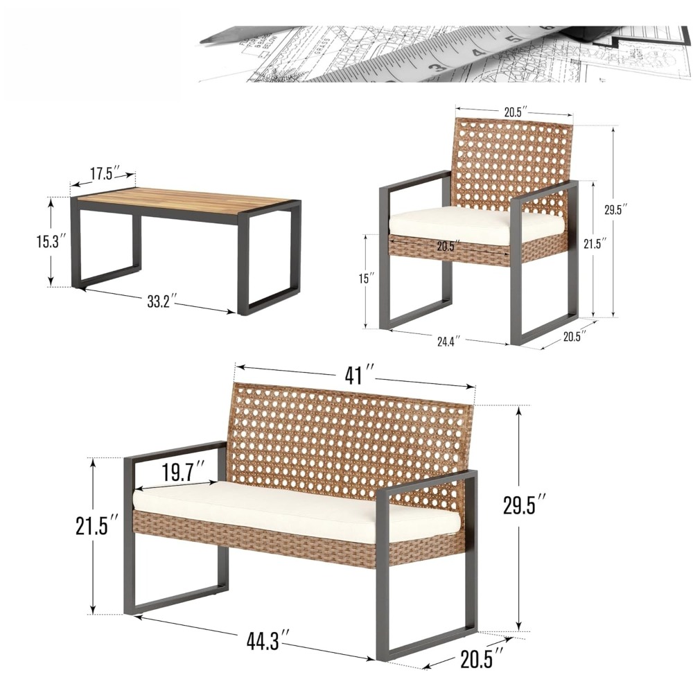 Conjunto de Móveis de Vime par - Outdoor Furniture Loveseat avaliação e preço